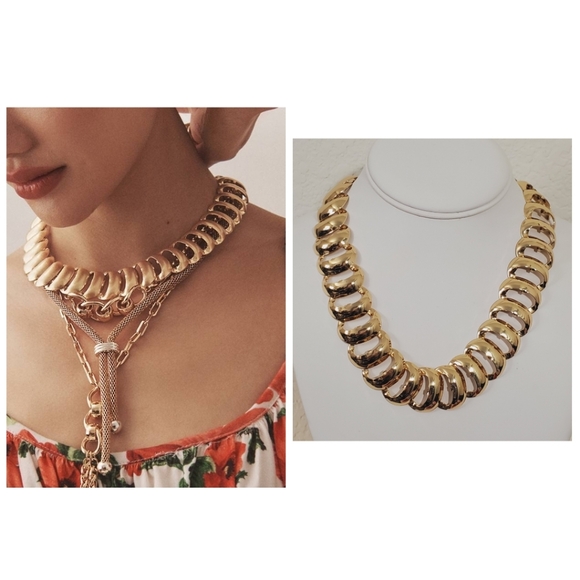 Anthropologie Gold Tone Ladder Link Collar Necklace 90s Elegant Minimalist NWT - Picture 1 of 16